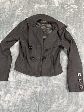 G By Guess Womens Black Double-Breasted Short Peacoat Button Accents Size S